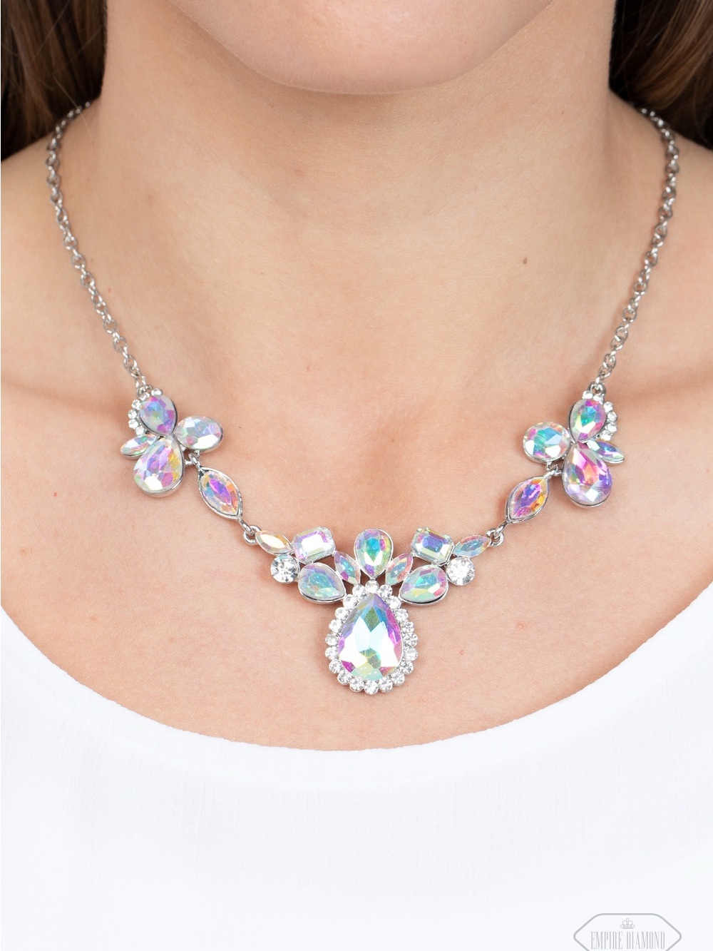 paparazzi Iridescent Crystal Teardrop Necklace - Silver